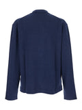 Blue V-Neck Cardigan with Orb Decoration on the Front in Cotton Man Blu Cashmere Jersey