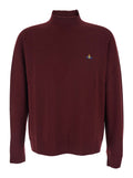 Bordeaux Turtleneck Sweater with Orb Logo Embroidered on the Front in Wool Blend Man Virgin Jersey