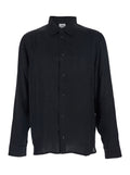 Adriel Black Shirt with Classic Collar in Viscose Blend Man Rayon And Blouses