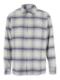 Grey Shirt with Classic Collar and All-Over Check Motif in Cotton Man Blouses