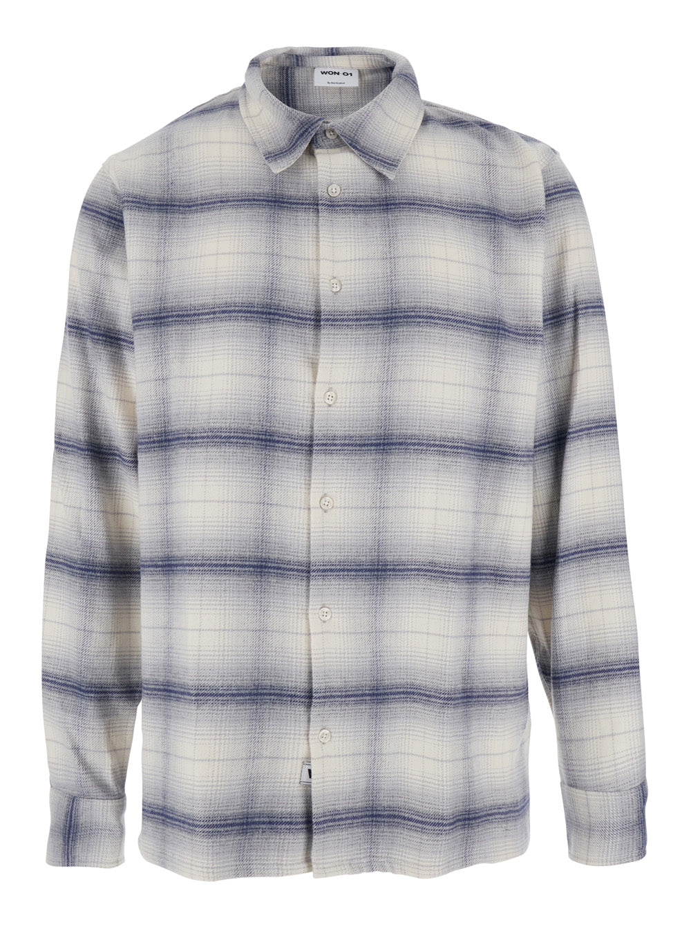 Grey Shirt with Classic Collar and All-Over Check Motif in Cotton Man Blouses