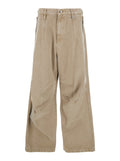 Beige Pants with Belt Loops in Cotton Man Trousers