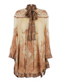Hypnotic Multicolor Mini Dress with Pussybow Collar and All-Over Paisley Print in Silk Blend Woman Viscose
