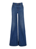 Blue HIgh Waisted Jeans with Wide Leg and Logo Patch on the Rear in Denim Woman Blu Cotton