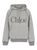 Grey Sweatshirt with Front Logo Lettering in Cotton Blend Woman Lyocell Tops