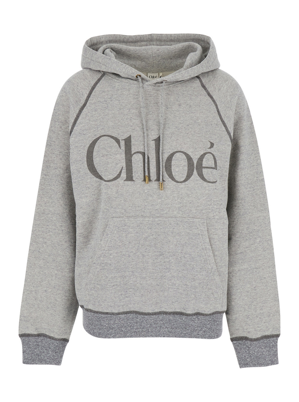 Grey Sweatshirt with Front Logo Lettering in Cotton Blend Woman Lyocell Tops