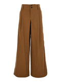 Brown Pants with Belt Loops and Wide Leg in Cotton Woman Trousers