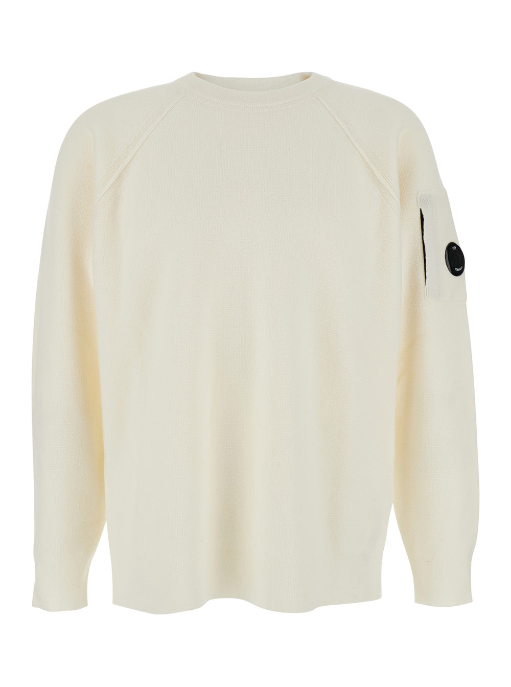 White Crewneck Sweater with Logo Plaque on the Sleeve in Wool Blend Man Polyamide Jersey