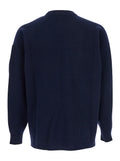 Blue Crew Neck Sweater with Compass Logo on Sleeve in Wool Blend Man Blu Polyamide Jersey
