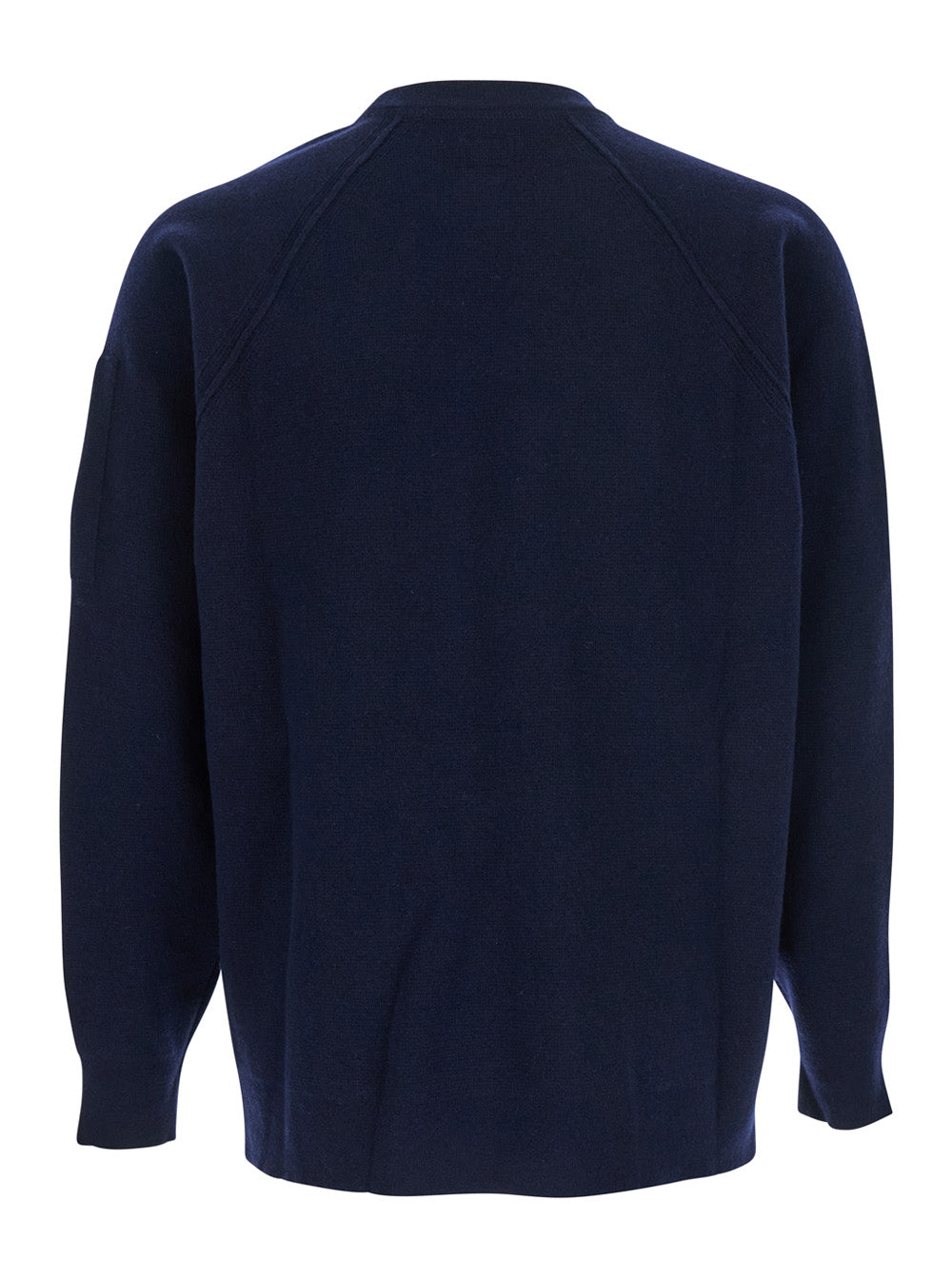 Blue Crew Neck Sweater with Compass Logo on Sleeve in Wool Blend Man Blu Polyamide Jersey