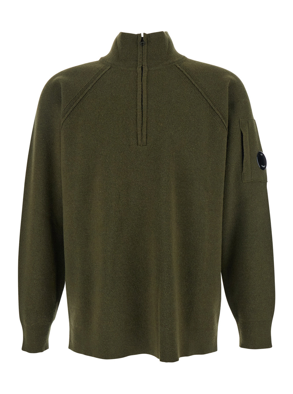 Green Turtleneck Sweater with Logo Plaque on the Sleeve in Wool Man Polyamide Jersey