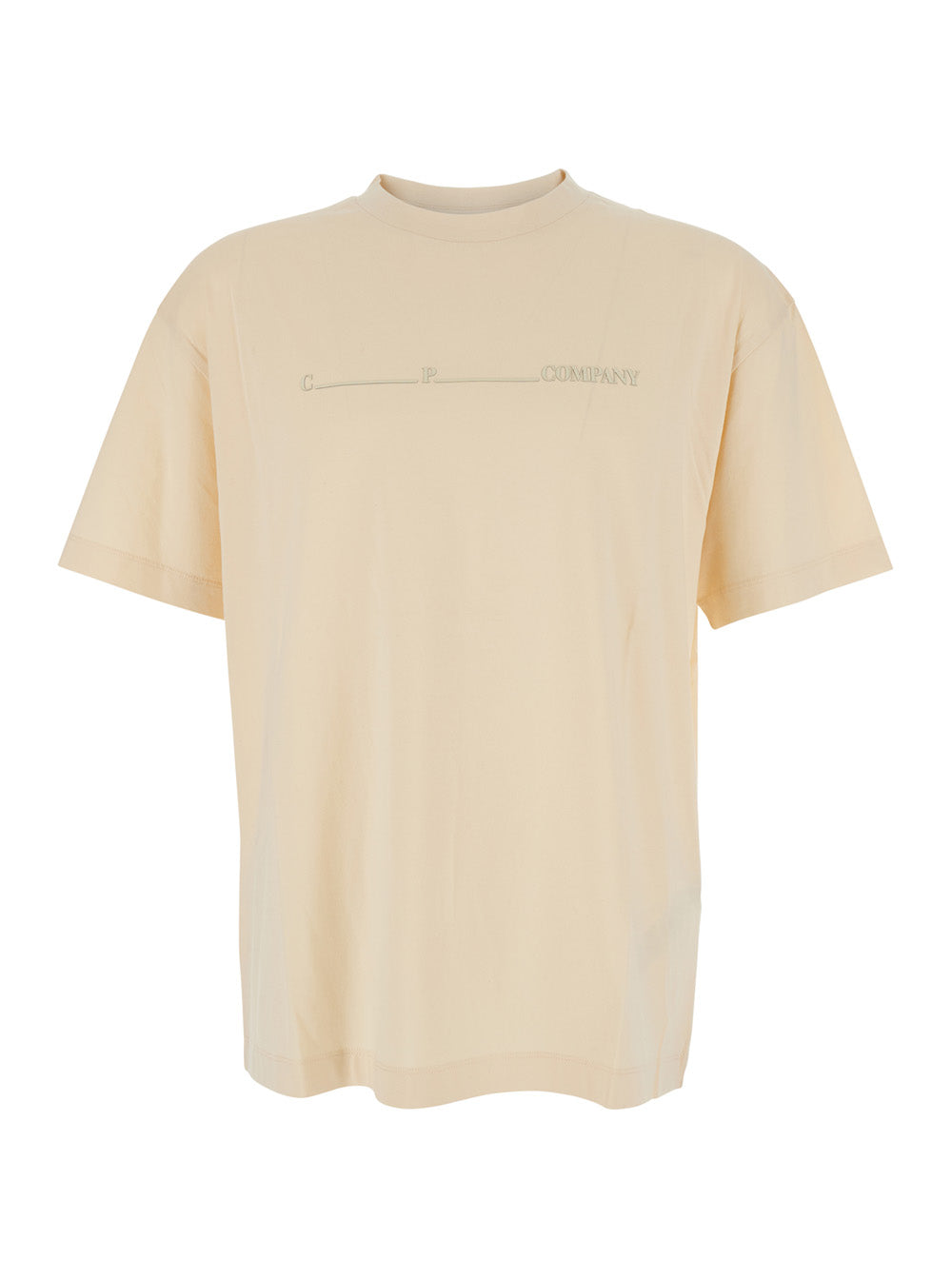 Beige T-Shirt with Logo on the Front in Cotton Man Tshirts And Polo Shirts