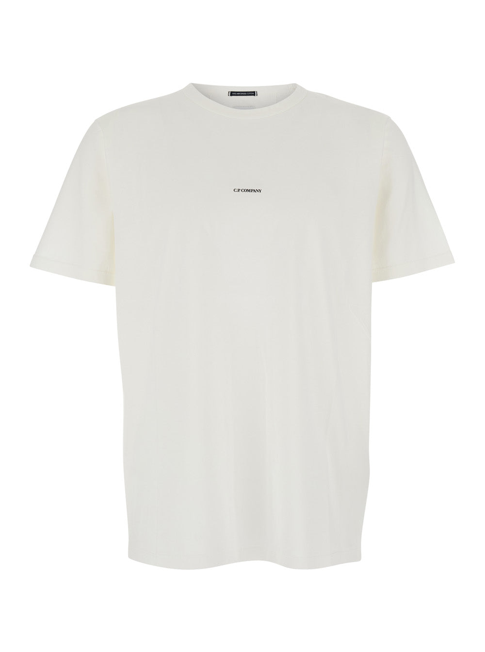White Crewneck T-Shirt with Logo Lettering on the Front in Cotton Man Tshirts And Polo Shirts