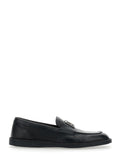 Florio Black Loafers with DG Plaque on the Front in Grained Leather Man Deer