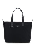 Black Tote Bag with Two Top Handles and Logo Plaque on the Front in Tech Fabric Man Polyamide Acrylic Viscose