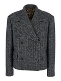 Grey Double-Breasted Jacket with Notched Revers in Wool Blend Woman Blazers