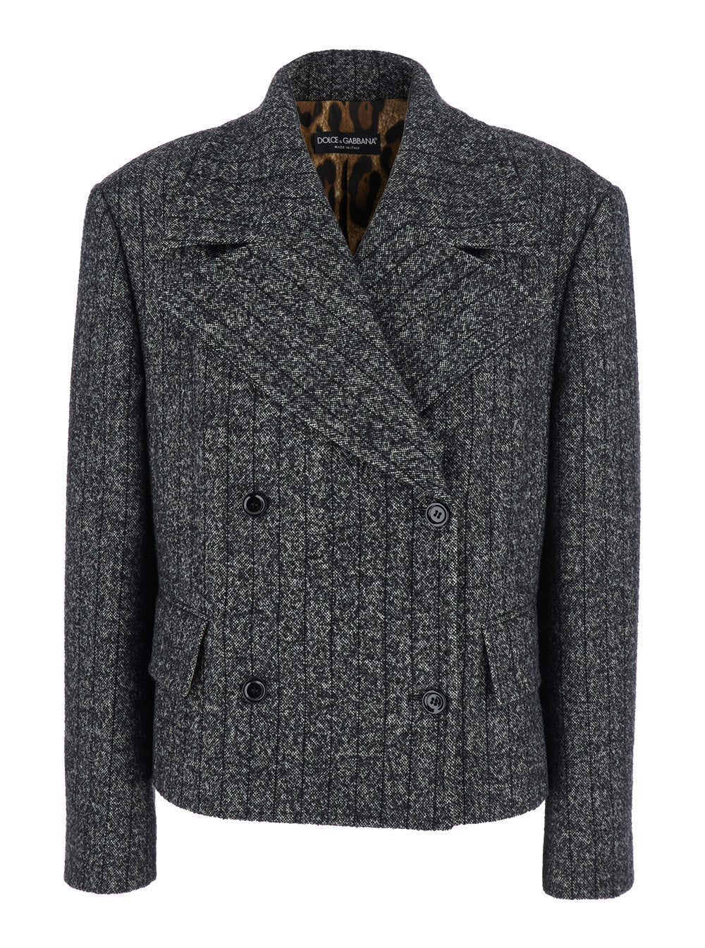 Grey Double-Breasted Jacket with Notched Revers in Wool Blend Woman Blazers