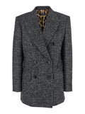 Grey Double-Breasted Jacket with Peak Revers in Wool Blend Woman Acrylic Polyester Virgin Blazers