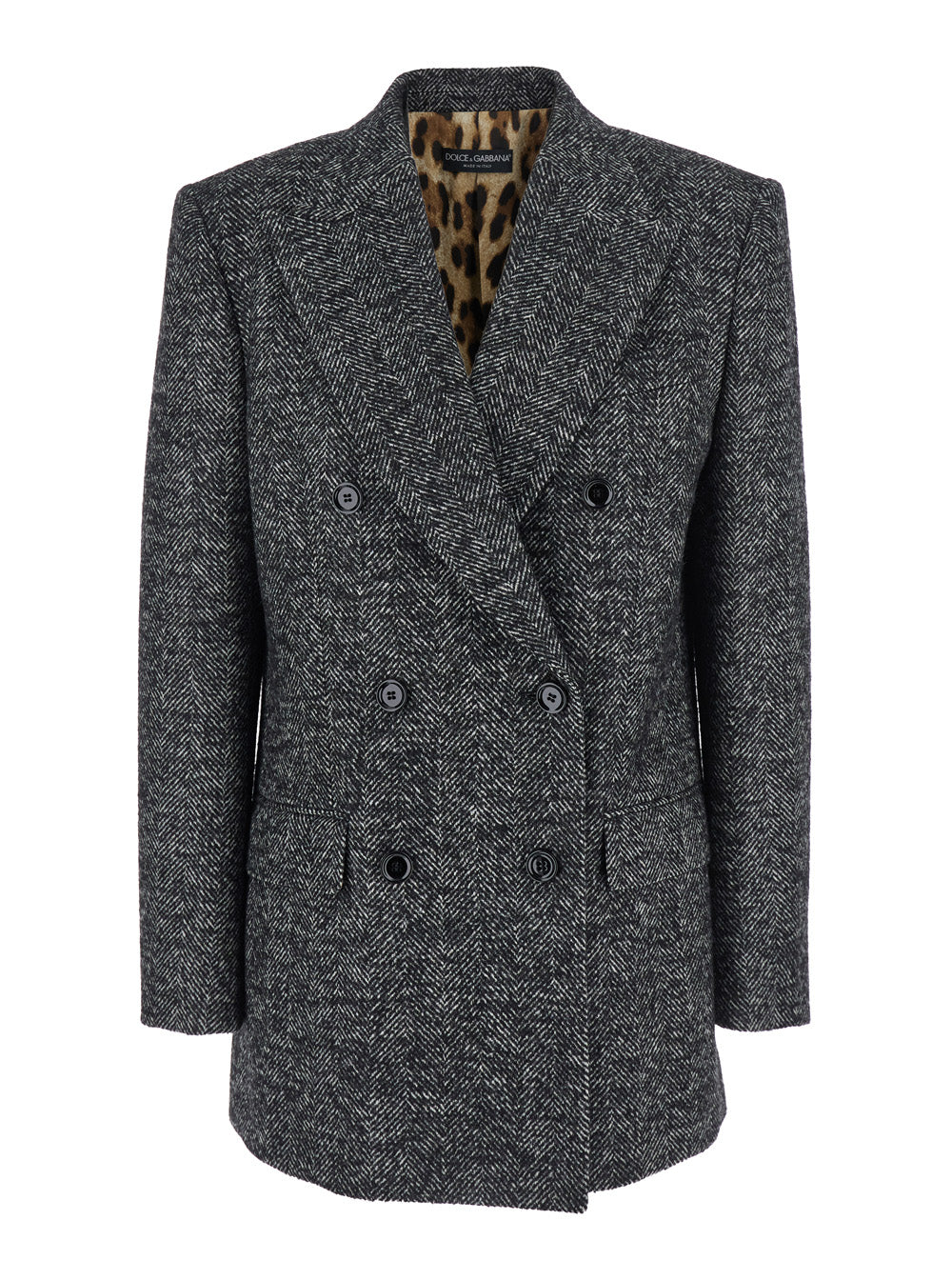 Grey Double-Breasted Jacket with Peak Revers in Wool Blend Woman Acrylic Polyester Virgin Blazers
