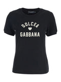 Black Crewneck T-Shirt with Maxi Logo Lettering on the Front in Cotton Woman Tshirts And Polo Shirts