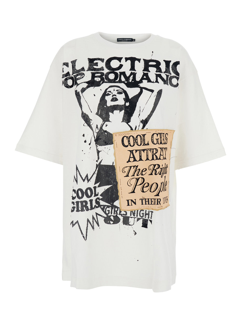 White Crew Neck T-Shirt with Maxi Print on the Front in Cotton Woman Tshirts And Polo Shirts