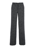 Grey Pants with Wide Leg and Pinstripe Motif in Wool Blend Stretch Woman Trousers