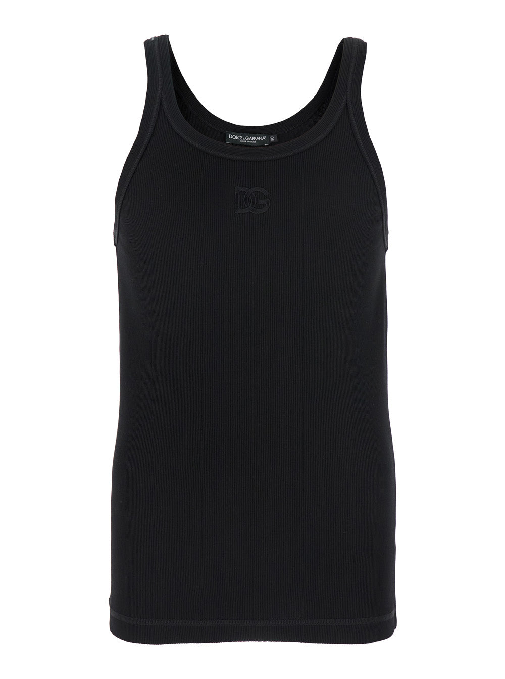 Black Sleeveless Top with Logo Embroidery on the Front and Ribbed Knit in Cotton Man Tops