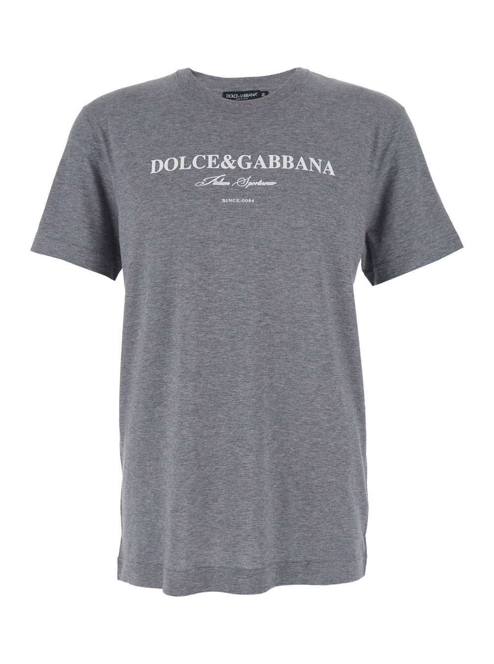 Grey Crewneck T-Shirt with Logo Lettering Print on the Front in Cotton Man Tshirts And Polo Shirts