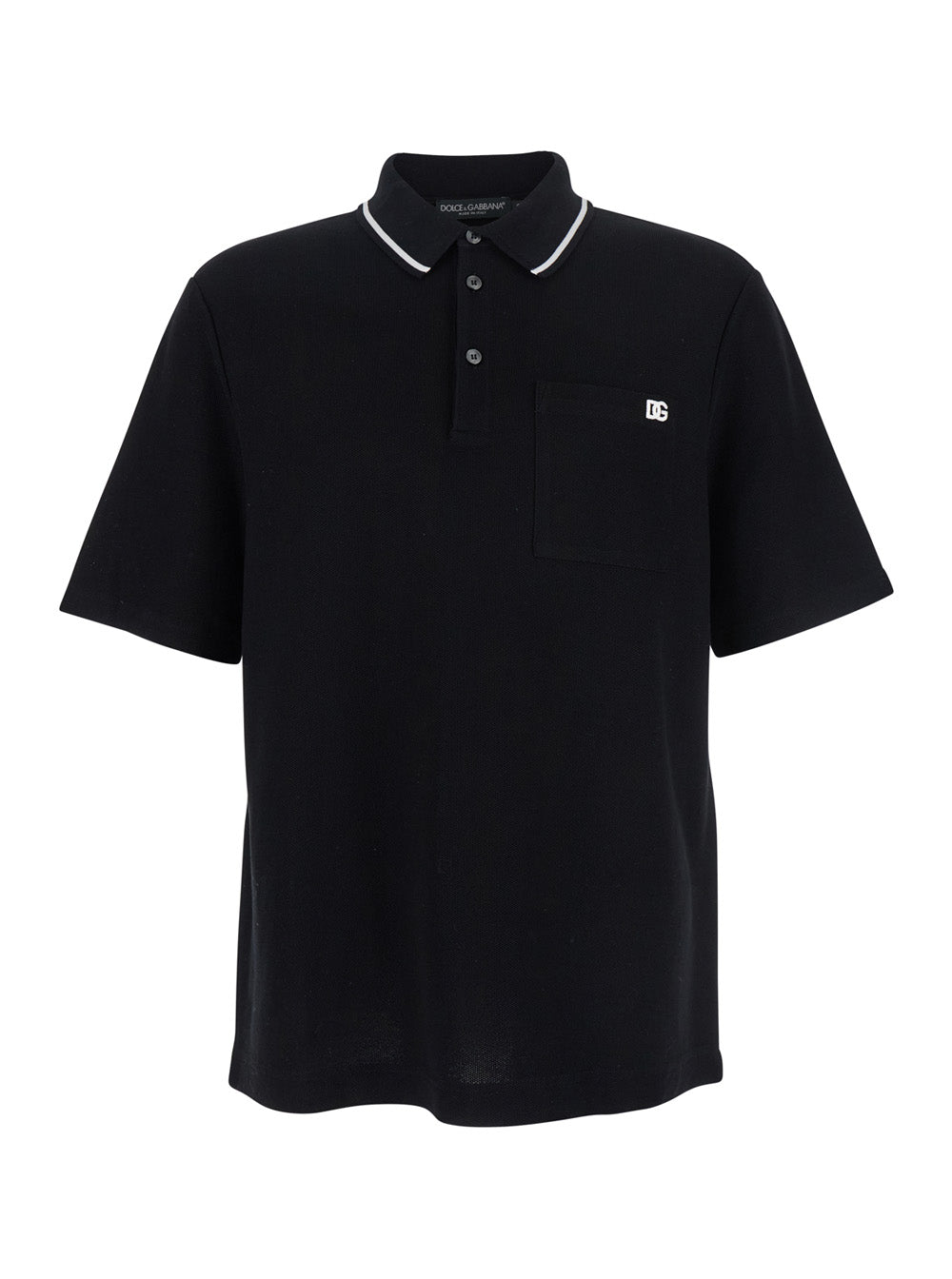 Black Polo Shirt with Contrasting Classic Collar and Logo Embroidery on the Front in Cotton Piquet Man Tshirts