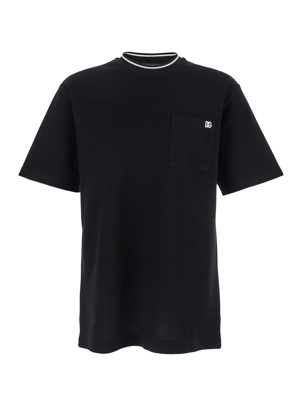 Black Crewneck T-Shirt with Logo Embroidery on the Front in Cotton Man Tshirts And Polo Shirts