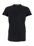 Black Crewneck T-Shirt with Tonal Logo Lettering Embroidery on the Front in Cotton Stretch Man Elastane Tshirts And Polo Shirts