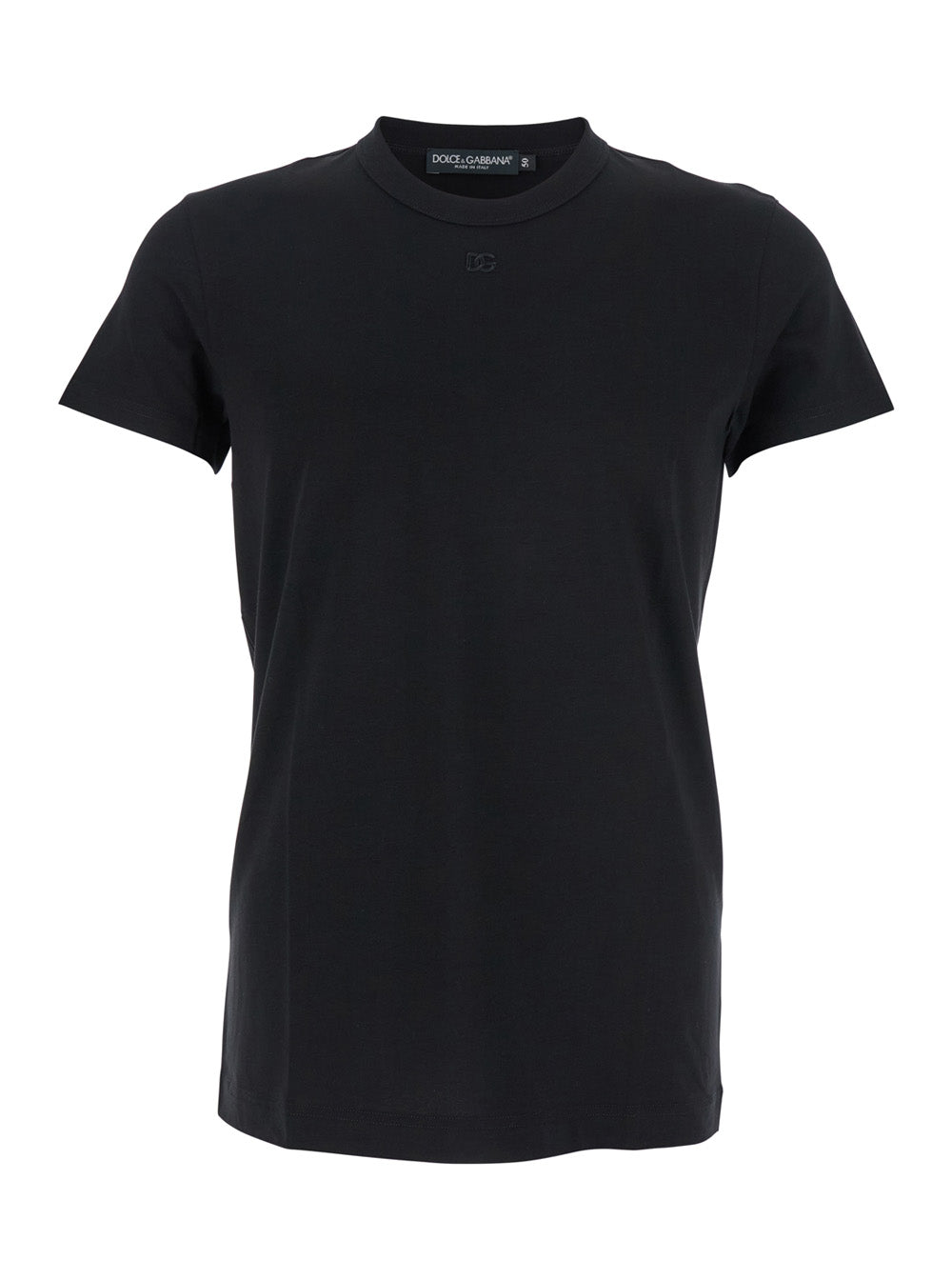 Black Crewneck T-Shirt with Tonal Logo Lettering Embroidery on the Front in Cotton Stretch Man Elastane Tshirts And Polo Shirts