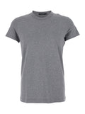 Grey Crewneck T-Shirt with Tonal Logo Lettering Embroidery on the Front in Cotton Stretch Man Elastane Tshirts And Polo Shirts
