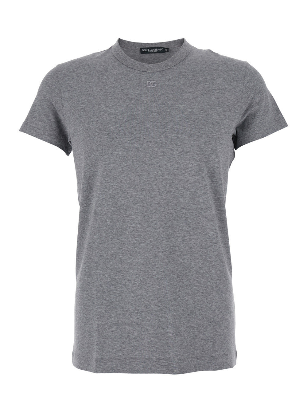 Grey Crewneck T-Shirt with Tonal Logo Lettering Embroidery on the Front in Cotton Stretch Man Elastane Tshirts And Polo Shirts