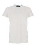 White Crewneck T-Shirt with Tonal Logo Lettering Embroidery on the Front in Cotton Stretch Man Elastane Tshirts And Polo Shirts