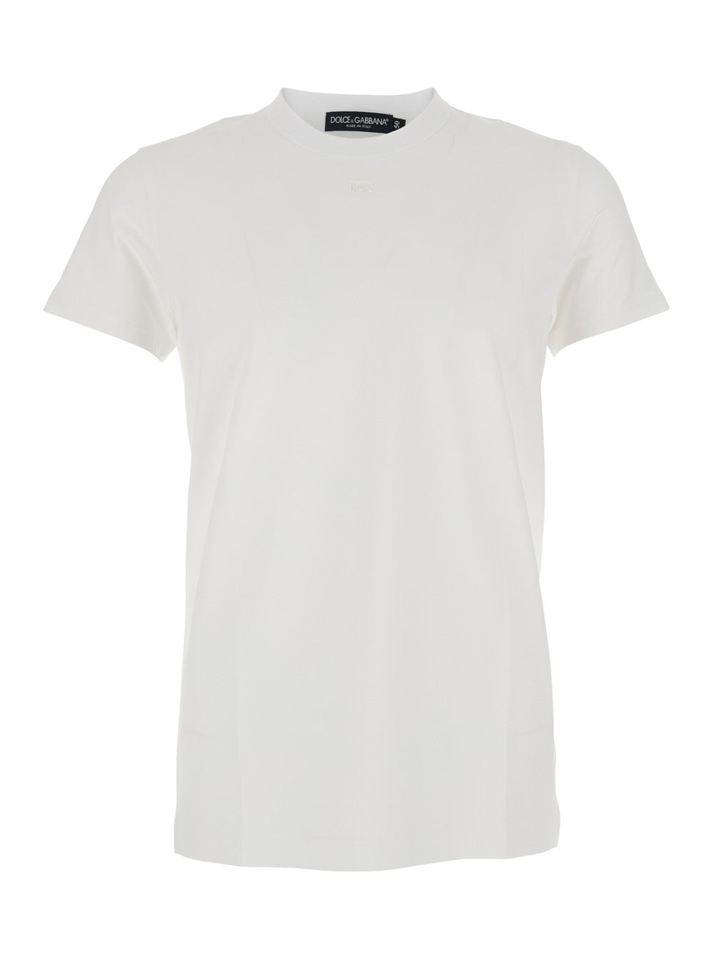 White Crewneck T-Shirt with Tonal Logo Lettering Embroidery on the Front in Cotton Stretch Man Elastane Tshirts And Polo Shirts