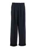 Black Pants with Belt Loops and Cuffed Hem in Wool Man Virgin Trousers