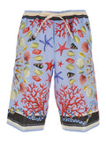Multicolor Shorts with Elastic Drawstring and All-Over Print in Linen Man Light Blue Bermuda