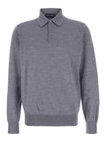 Grey Polo Shirt with Classic Collar and Tonal Logo Embroidery on the Front in Wool Man Virgin Jersey
