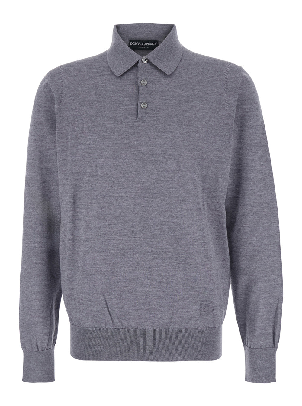 Grey Polo Shirt with Classic Collar and Tonal Logo Embroidery on the Front in Wool Man Virgin Jersey