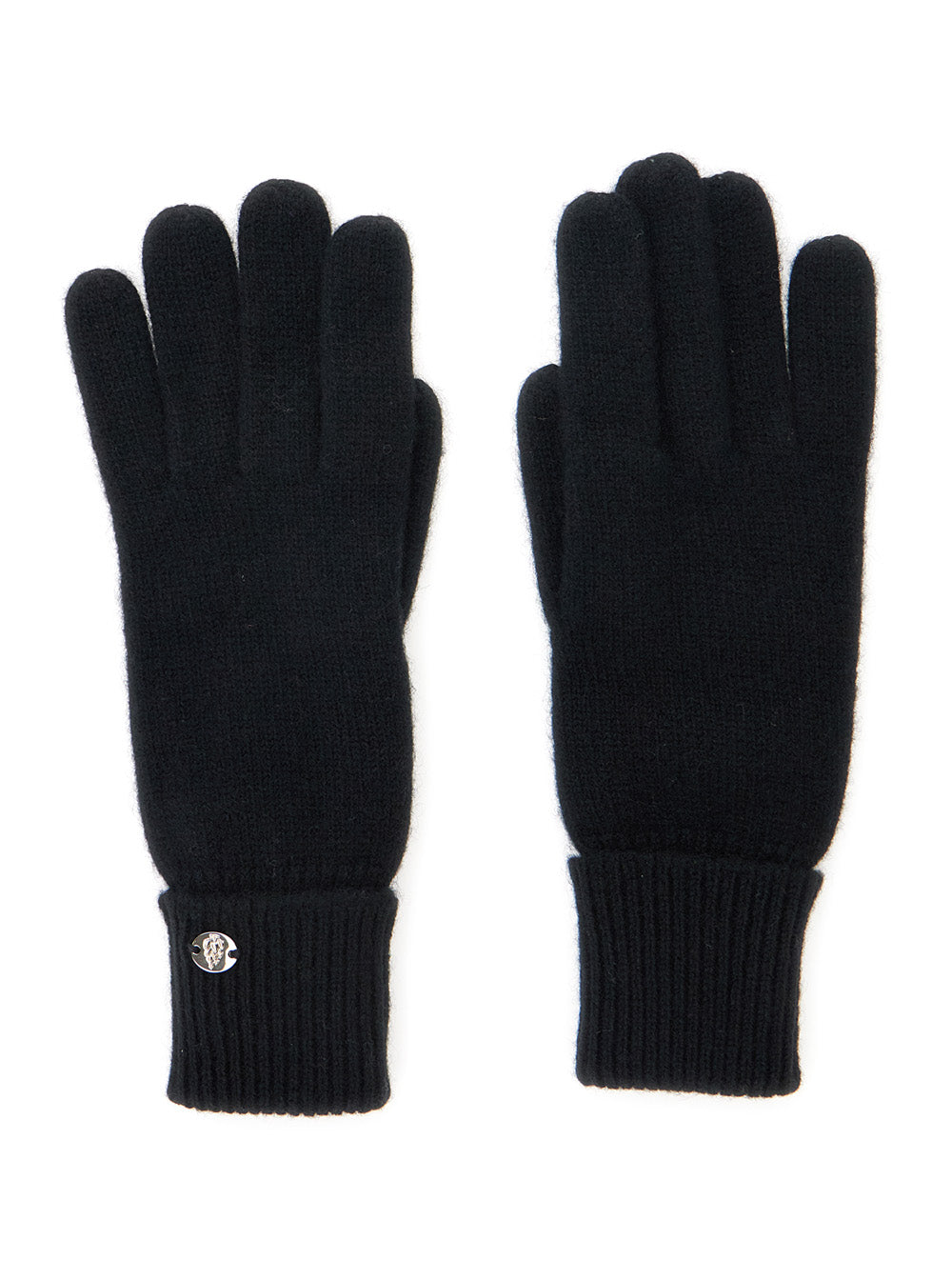 Blaire Black Gloves with Logo Plaque Detail on the Front and Ribbed Details in Cashmere Woman Hats
