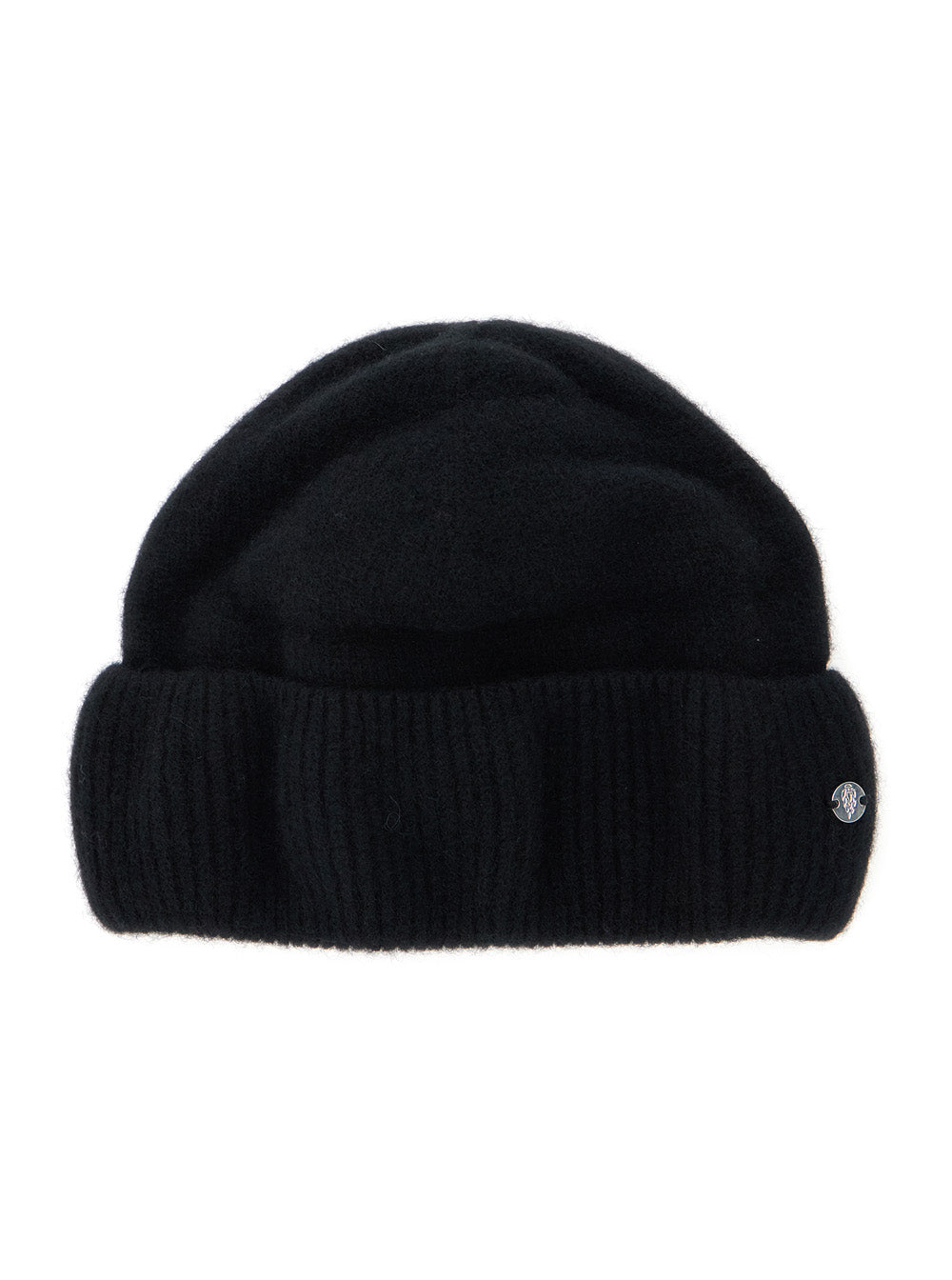 Vivian Black Beanie with Logo Plaque Detail on the Front in Cashmere Woman Hats And Gloves