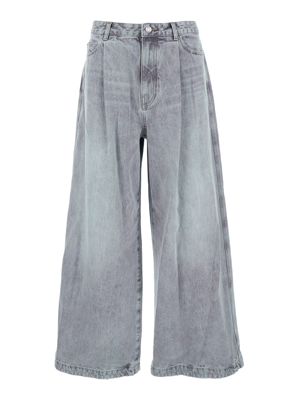 Blue Jeans with Faded Effect and Wide Legi n Denim Man Grey