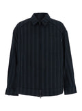 Black Jacket with Classic Collar and All-Over Stirped Motif in Wool Cotton Blend Man Outerwear