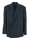 Grey Double-breasted Jacket with Peaked Revers and Patch Pockets on Front in Wool Man Blazers