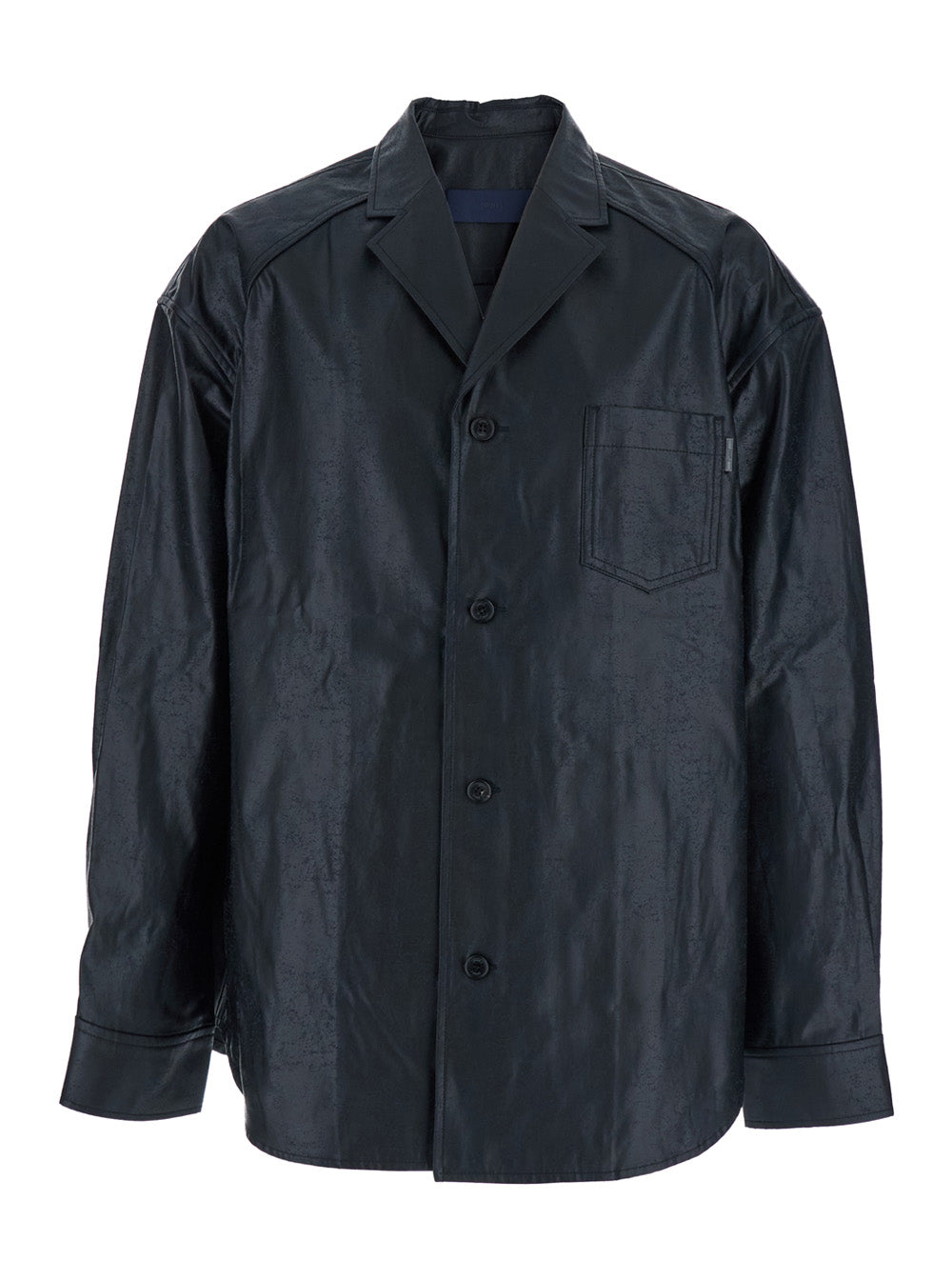 Dark Blue Shirt with Classic Collar and Chest Pocket in Cotton Man Blu Blouses