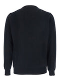 Black Crewneck Sweater with Ribbed Trims in Cashmere Man Jersey
