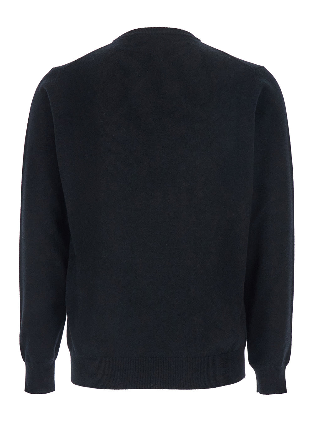 Black Crewneck Sweater with Ribbed Trims in Cashmere Man Jersey