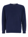 Blue Crewneck Sweater with Ribbed Trims in Cashmere Man Blu Jersey