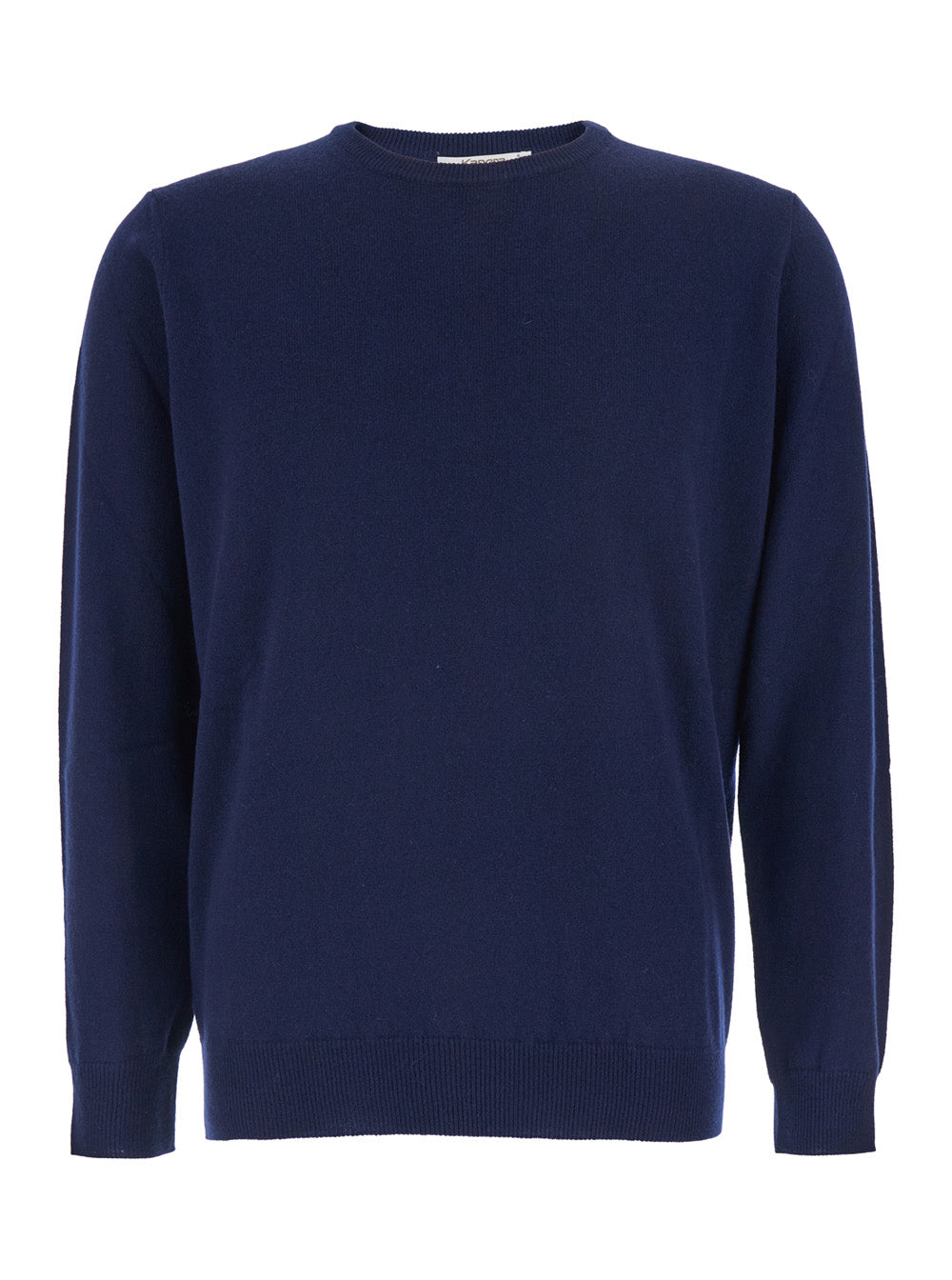 Blue Crewneck Sweater with Ribbed Trims in Cashmere Man Blu Jersey